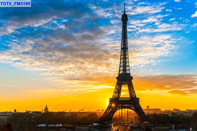 Mẫu tranh dán tường kiến trúc tháp Eiffel phù hợp phong cách cafe thành thị